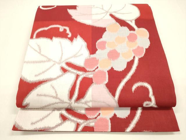 Kimono belt for Kimono Antique 京袋帯　葡萄蔦の葉文　間道　正絹