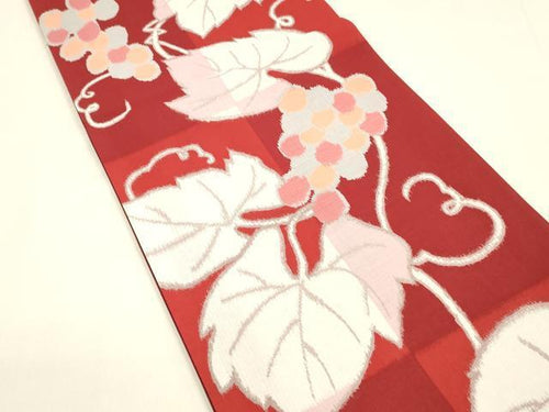 Kimono belt for Kimono Antique 京袋帯　葡萄蔦の葉文　間道　正絹