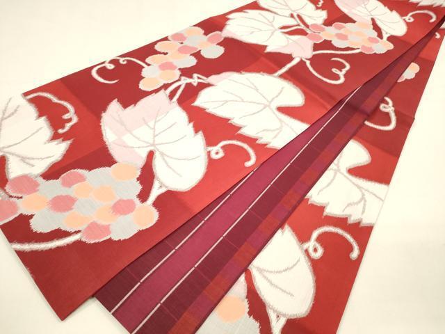 Kimono belt for Kimono Antique 京袋帯　葡萄蔦の葉文　間道　正絹