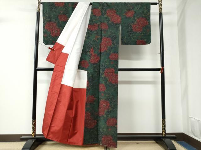 Kimono Silk 上質な紬　牡丹　正絹 Made in Japan