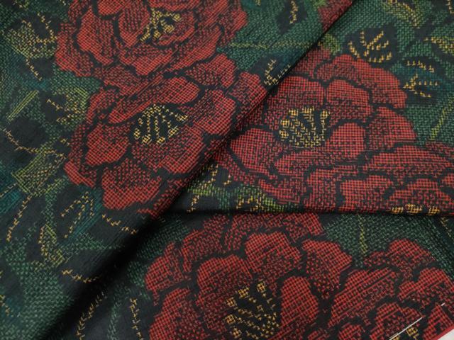 Kimono Silk 上質な紬　牡丹　正絹 Made in Japan