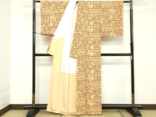 Kimono Silk 風景文　正絹　未使用