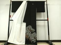 Kimono Silk 紬地　松文　金彩　正絹