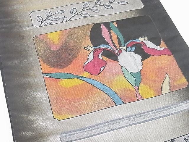 Kimono belt for Kimono 六通柄袋帯　杜若　金銀糸　引箔　正絹