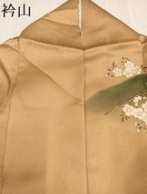 Kimono Silk 駒刺繍　扇面草花文　暈し染め　金銀彩　正絹