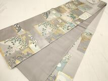 Kimono Belt Obi 六通柄袋帯　伝統の美　紹 琳派逍遥　色紙花鳥文　金銀糸　正絹