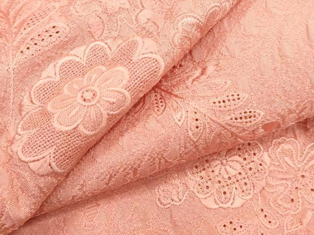 Kimono 中国三大刺繍　スワトウ刺繍　汕頭刺繍　総刺繍　色留袖　辻が花　珊瑚色　正絹