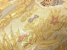 Kimono Belt Obi 西陣　六通柄袋帯　飛鶴草花文　金銀糸　正絹