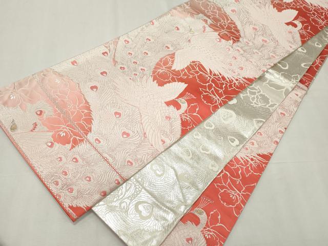 Kimono Belt Obi 西陣の名門織元　いづくら謹製　両面　全通柄袋帯　唐織　孔雀文　正絹