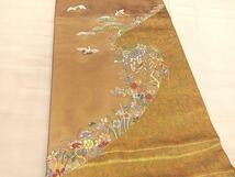 Kimono Belt Obi 西陣　高島織物　太鼓柄袋帯　唐織　飛鶴花文　青銅箔　正絹　