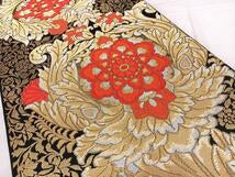 Kimono Belt Obi 西陣　服部織物謹製　六通柄袋帯　新白鳥緞子　黒地　金銀糸　正絹　