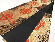 Kimono Belt Obi 西陣　服部織物謹製　六通柄袋帯　新白鳥緞子　黒地　金銀糸　正絹　