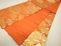 Kimono Belt Obi 西陣　服部織物謹製　六通柄袋帯　こはく錦　牡丹文　金銀糸　正絹