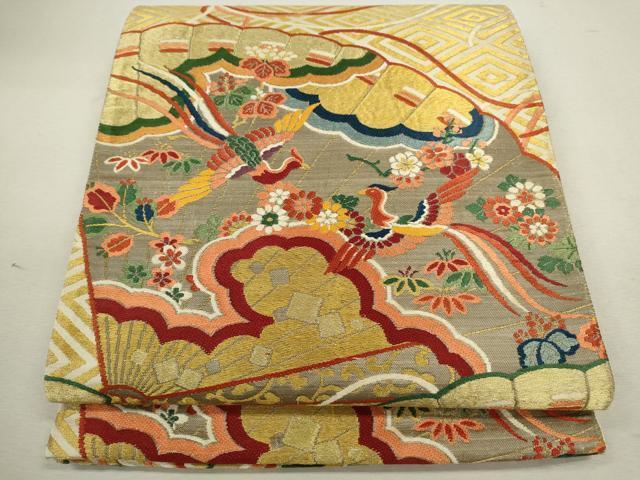 Kimono Belt Obi 六通柄袋帯　唐織　檜扇鳳凰花文　正絹　