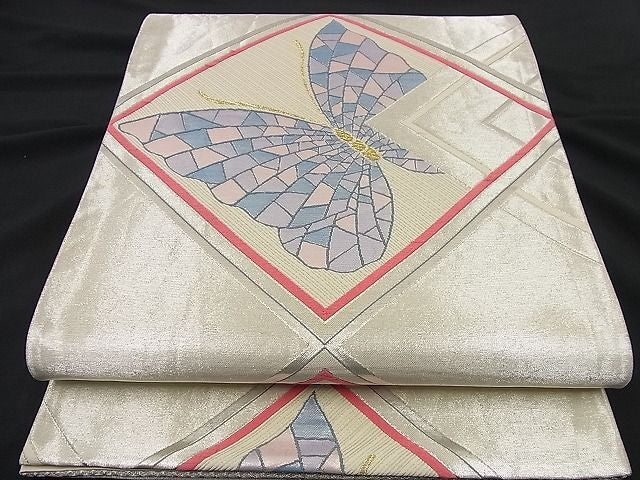 Kimono Belt Obi 六通柄袋帯　唐織　色紙舞蝶文　金銀糸