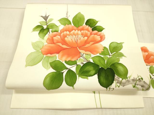 Kimono Belt Obi 塩瀬　内山晴祥　手描き　九寸名古屋帯　枝花文　正絹　