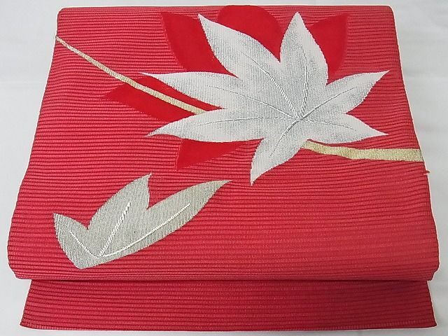 Kimono Belt Obi For Summer 夏物　八寸名古屋帯　楓　銀糸　正絹