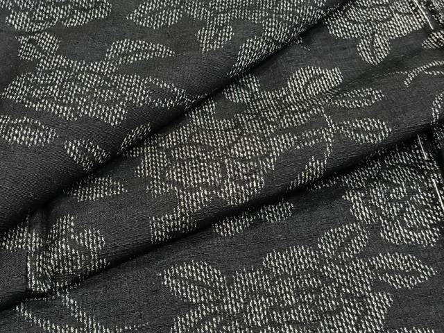 Kimono 上質な紬 　単衣　草花文 　正絹　逸品