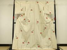 Kimono 上質な紬　単衣　花蝶文　ロング丈　正絹
