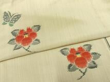 Kimono 上質な紬　単衣　花蝶文　ロング丈　正絹