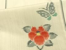 Kimono 上質な紬　単衣　花蝶文　ロング丈　正絹