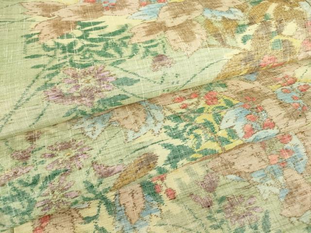 Kimono 小地谷紬 　単衣　草花文 　正絹