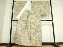 Kimono 小地谷紬 　単衣　草花文 　正絹