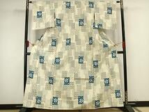 Kimono 上質な紬　単衣　色紙草花文　正絹