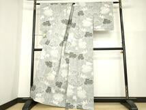 Kimono 質な紬　単衣　葡萄唐草文　正絹