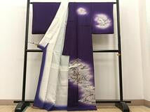 Kimono 群鶴浜松文　暈し染め　金銀彩　正絹