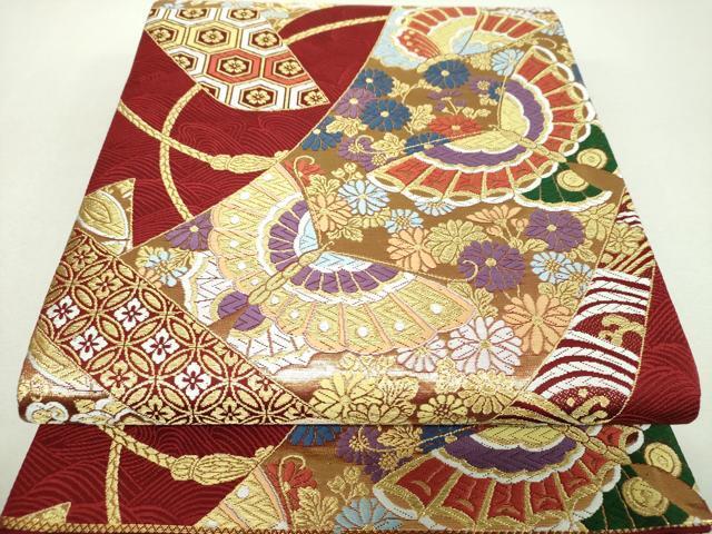Obi 西陣　京洛苑たはら謹製　六通柄袋帯　唐織　舞蝶花絵巻　金糸　正絹