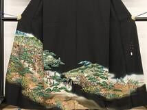 Kimono 豪華黒留袖　作家物　縁起橋　日本橋　暈し染め　金彩　正絹