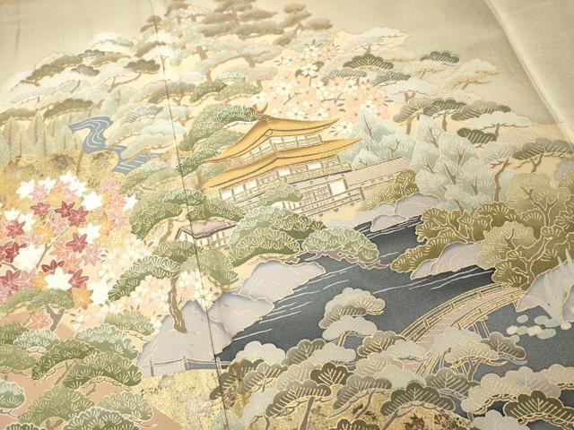 Kimono 豪華色留袖　風景文　金閣寺　暈し染め　金彩　正絹　