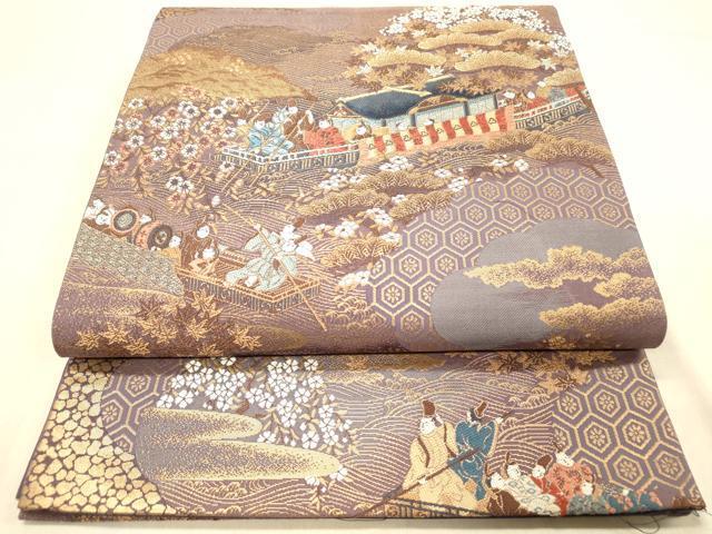 Kimono Belt Obi 西陣　六通柄袋帯　三船祭　工芸箔　正絹　