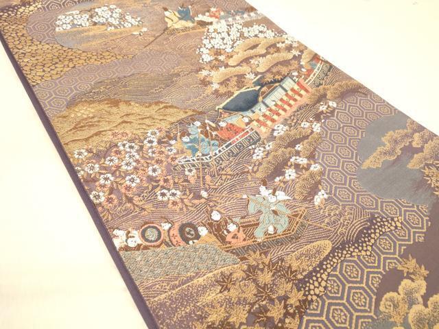 Kimono Belt Obi 西陣　六通柄袋帯　三船祭　工芸箔　正絹　