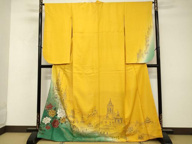 Kimono 小振袖　二尺袖　薔薇　バラ　西洋風景　暈し染め　金銀彩　正絹