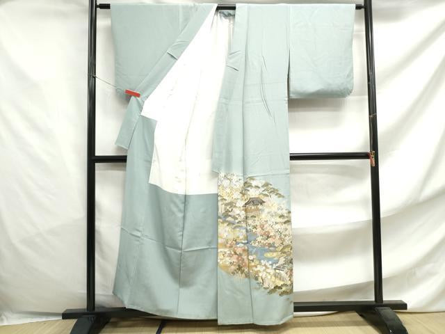 Kimono 色留訪問着　作家物　風景花文　松竹梅　金銀彩　正絹　