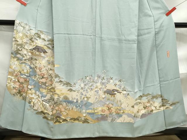 Kimono 色留訪問着　作家物　風景花文　松竹梅　金銀彩　正絹　