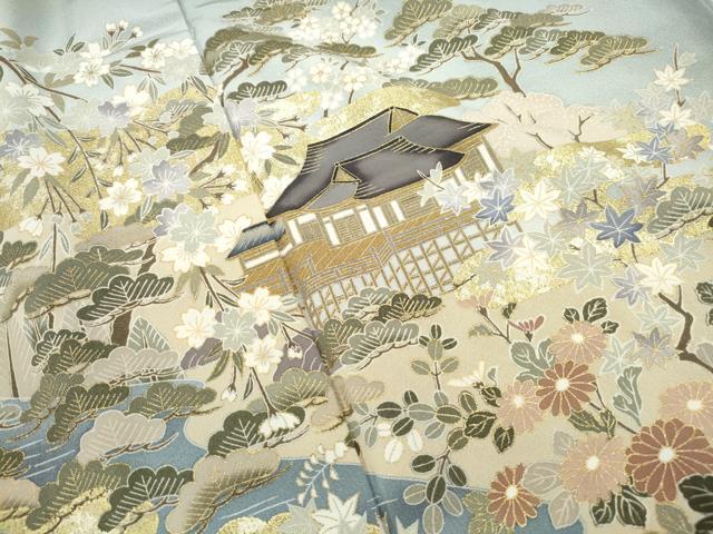 Kimono 色留訪問着　作家物　風景花文　松竹梅　金銀彩　正絹　