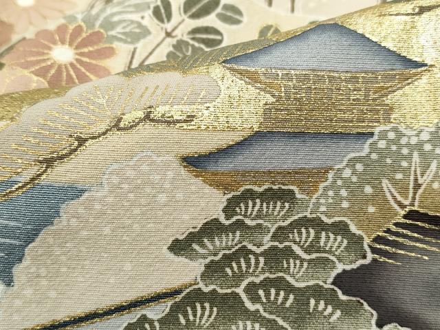 Kimono 色留訪問着　作家物　風景花文　松竹梅　金銀彩　正絹　
