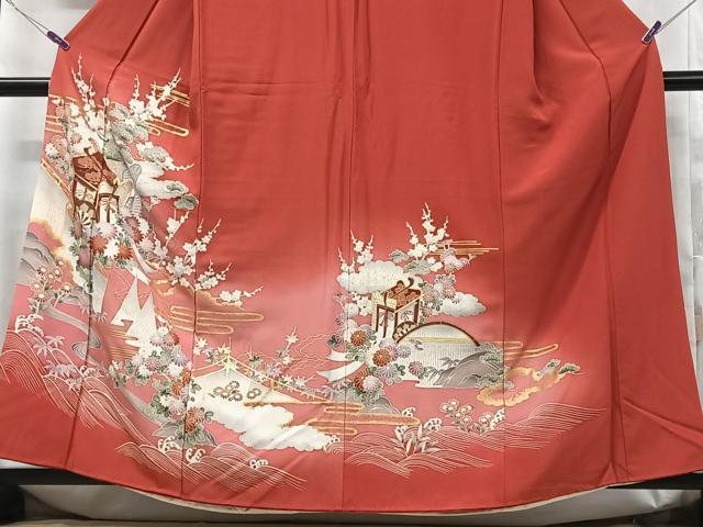 Kimono 豪華色留　御所車立波花文　暈し染め　金彩　正絹