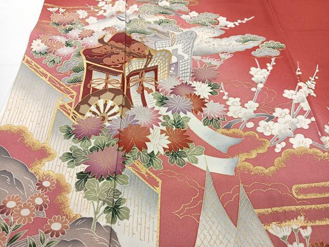 Kimono 豪華色留　御所車立波花文　暈し染め　金彩　正絹
