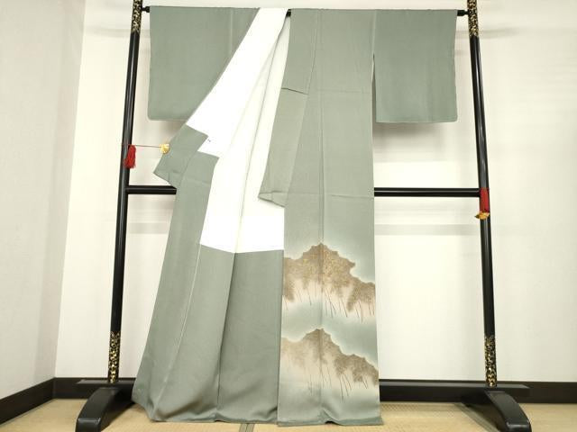 Kimono 訪問着　刺繍　笹竹文　金糸　正絹
