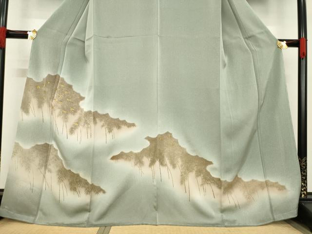 Kimono 訪問着　刺繍　笹竹文　金糸　正絹