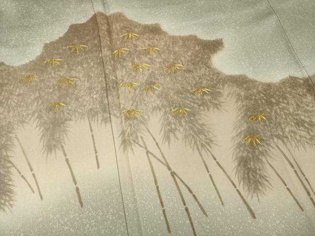 Kimono 訪問着　刺繍　笹竹文　金糸　正絹