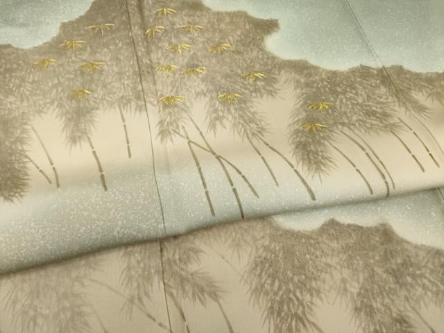 Kimono 訪問着　刺繍　笹竹文　金糸　正絹