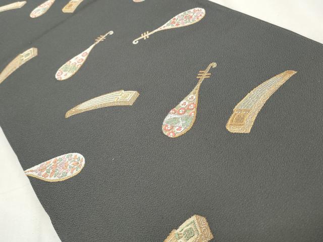 Kimono Belt Obi 六通柄袋帯　唐織　楽器花文　金銀糸　正絹