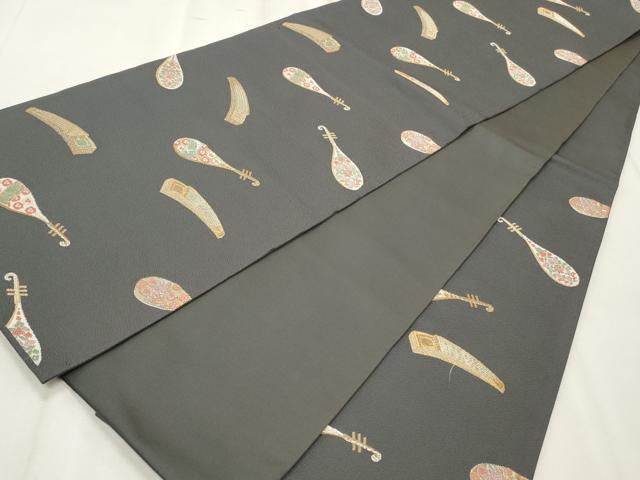Kimono Belt Obi 六通柄袋帯　唐織　楽器花文　金銀糸　正絹