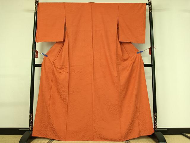 Kimono 上質な色無地　単衣　草花文　丹色　正絹