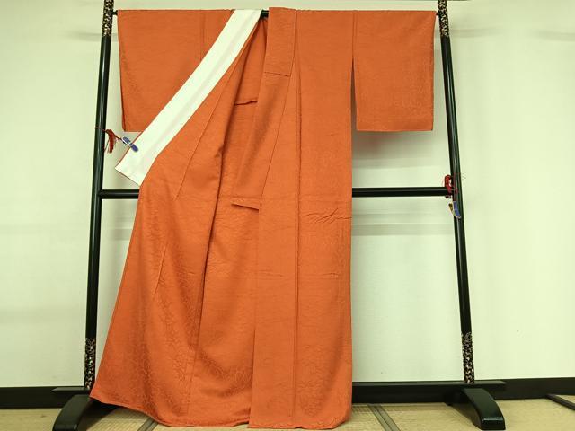 Kimono 上質な色無地　単衣　草花文　丹色　正絹